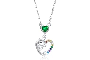 Qings Collana per Ragazze, Collane Unicorno per Bambina in Argento Sterling 925 Ciondolo a Cuore Pietra Portafortuna Regali Gioielli con Confezione Regalo di Compleanno Figlia Nipote Sorella