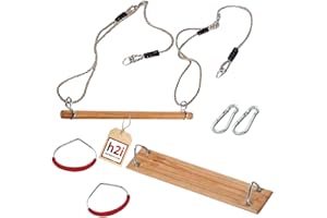 h2i Set d'équipements de gymnastique pour enfant en forme de trapèze + anneaux de gymnastique + balançoire avec mousqueton pour accrocher (kit de gym)