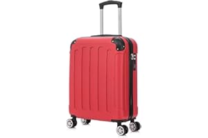 RAYKONG Maleta Cabina ABS 55x40x20cm 44L - Maxima aprovechamiento de Capacidad - 4 Ruedas Giratorias Dobles con 360ª - Candado Incrustado - Rojo