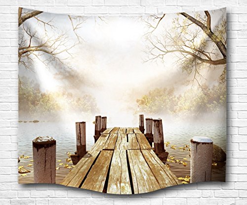 A.Monamour Getragene Hölzerne Brücke Dock Pier Weg In Meer Szenische Druck Polyester Stoff Wand Hängen Tapisserie Wand Wand Kunst Vorhang Für Schlafzimmer Wanddekor Wohnaccessoires Deko Wandteppiche