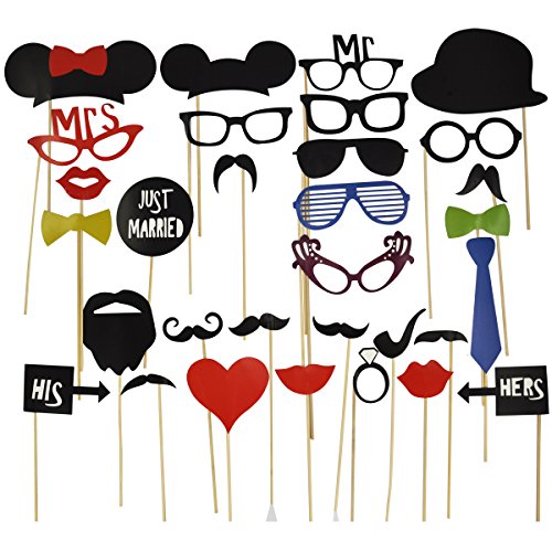 KIMILAR 44 Tlg. Party Foto Verkleidung Schnurrbart Lippen Brille Krawatte Hoten Photo Booth Props Set Hochzeit Partymitbringsel - 2