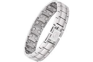 JEROOT Pulsera Magneticas de Titanio, Pulsera magnética para Hombres con 44 imanes Pulsera Ultrarresistente Brazaletes de Longitud Ajustable con herramienta de Medición para