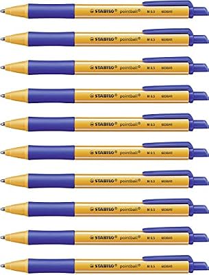 Stabilo Stylo bille - STABILO pointball - Lot de 10 stylos rechargeables - Bleu
