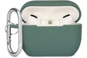 KOKOKA Case Cover Compatible with Airpods Pro, Soft Silicone Skin Case Cover Shock-Absorbing Protective Case for Airpods Pro 2019 with Carabiner, Front LED Visible, Deep Green