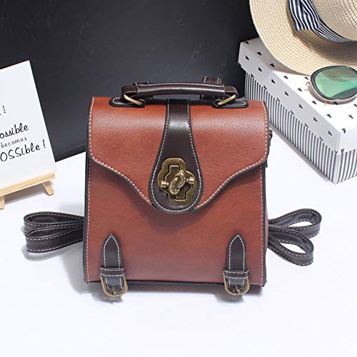 Preisvergleich Produktbild Paket Double Shoulder Bag Female Retro und Vielseitige Multifunktionsdrucker Single Schulter klopfte Farben und Elegante Mini, Kleiner Rucksack 21 * 10 * 23 cm, BRAUN