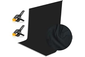 EMART Foto Hintergrund Schwarz, 1,5x2m Fotostudio Schwarzer Fotohintergrund Fotografie Polyester Faltbare mit 2 Federzwingen für Photo Studio, Produkt, Porträt, Modefotografie, Videoaufnahme