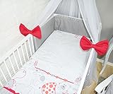 Amilian® Baby Bettwäsche 5tlg Bettset mit Nestchen Kinderbettwäsche Himmel 100x135cm My Zoo/ rot Chiffonhimmel - 2