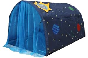 Powcan Play Tents for Girls Boys Galaxy Starry Sky Dream Bed Tents for Kids Portable Pop Up Baby Toddlers Playhouse with Double Net Curtain & Carry Bag for Bedroom Decor Indoor Games, 140x100x80cm
