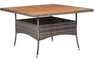 vidaXL Solid Acacia Wood Outdoor Dining Table Poly Rattan Garden Dining Table Outdoor Dining Table Outdoor Garden Furniture Coffee Table Grey and Oak