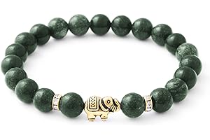 Elefant Armband mit echten 8mm Naturstein Perlen und Kristall Highlights mit Echtheitszertifikat - Rosenquarz Armband, Amethyst Armband, Bergkristall Armband, Turmalin Armband, Tigerauge Armband