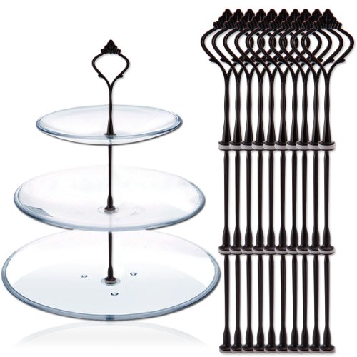 10 Set schwarz Metallstange Mittellochausstech 2 bis 3 Etage für Hochzeitstorte Etagere Tortenständer Tortenhalter Torten - 3