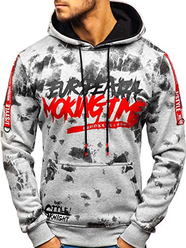 BOLF Hombre Sudadera con Impresión Capucha Hoodie Bolsillo Canguro Estilo Casual J.Style DD210 Gris L [1A1]