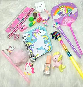 Tera13 ( pack of 11) unicorn diary/ unicorn glitter pen /led pen /unicorn pen for school/ car pen for boys/ doll pen / sharpener for school / lipstick eraser/ diary for girls/ diary with pen