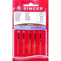 5 original Singer Agujas para Máquinas de Coser 2032 grosor 90/14 y 100/16 para piel 130/705 H-LR