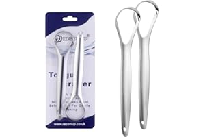 RECON UP Pack of 2 Spoon Shape Tongue Scraper for Adults 100% Stainless Steel, Tongue Cleaner Fresh Breath Care Scraper, Tounge Scraper Bacteria Inhibiting Non-Synthetic Grip Tongue Cleaning Tool