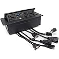 Bosney Hydraulic Cable Cubby Popup Box with HDMI Connector, VGA Connector, Audio Connector, LAN Port, Power Ports & USB Port Black (Pack of 1)