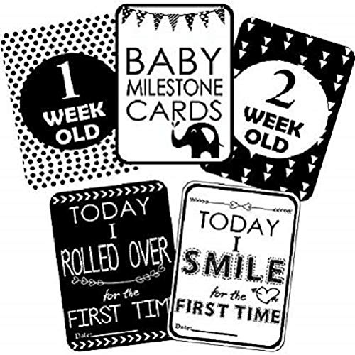 Kala Decorators Set of 27 Baby Shower Black and White Milestone Cards - Baby Shower Cards - Baby Shower Gift - Baby Shower Journal - New Mom Gift - Newborn Photo Props (Black and White, Pack of 27)