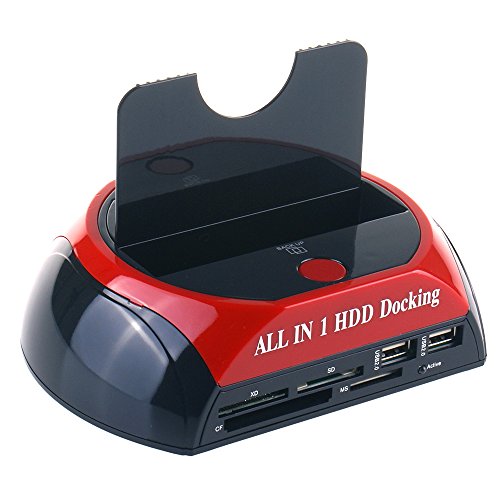 WANLONGXIN WLX-879U2C USB 2.0 zu SATA Festplatte Docking Station mit 2-Port Hub und Kartenleser für 2.5 und 3.5 Zoll Festplatte SSD SATA (SATA I / II / III)