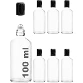 Afracam 100 ml &Ccedil;elik Roll On Şişesi 100 cc Sızdırmaz Siyah Kapaklı Cam Şişe 6 Adet (Şeffaf, 100)
