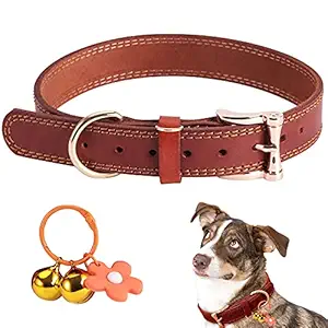 Leather Dog Collar for Small Dog, Medium Dog, Large Dog, Wide Soft and Strong Genuine Brown Leather Collar Perfect S Size