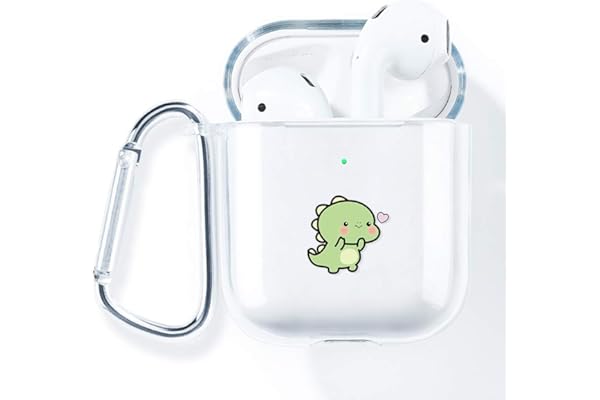 AKABEILA Coque AirPods Case, Compatible avec AirPods 2 & 1 Coques Transparente Housse Protection Etui Coque AirPods 2 Case Coque (LED Avant Visible) Mousqueton Antichoc Etui Motifs Mignons, Dinosaures