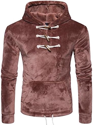 Doufine Mens Pure color Blazer Autumn Pullover Buckle Pockets Sweatshirt -  Brown - 