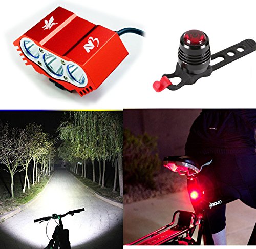 LED Luz de la bicicleta bici Linterna LáMPARA TORCH frontal Cabeza 3x CREE XM-L U2 /Cree 3X lúmenes LED de bicicleta /bici lámpara Luz LED frontal para manillar de bicicleta bicicletas (3 focos, 4 modos) con 4x16850 batería y cargador & Luz Luces L ámpara Trasera para Bici Bicicleta