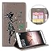Produktbild Für Huawei Mate 9 Hülle,Surakey Lanyard Schutzhülle für Huawei Mate 9, Elegante Glitzer Schön Mädchen Blumen Schmetterling Retro PU Leder Handyhülle Tasche Flip Cover Wallet Strap Muster Brieftasche Folio Tasche Hüllen Handycover Schutz Cases Etui Lederhülle Handytasche mit [Ständerfunktion] und [Kartenfächer] für Huawei Mate 9, Grau