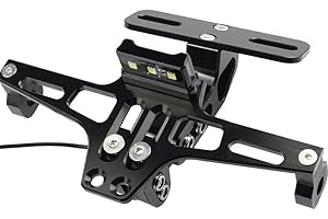 NAVESO Plaque dImmatriculation Moto, Angle Réglable en CNC Permis de Moto Cadre, Alliage daluminium Support de Plaque dimmatriculation avec Éclairage de Plaque dImmatriculation