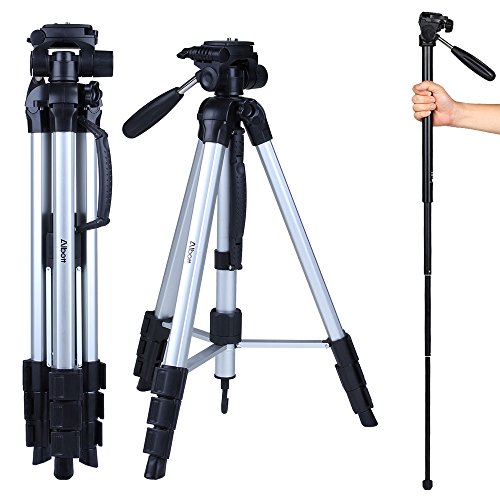 Albott 178CM 70-Zoll professioneller beweglicher Kamera-Reisen Aluminium-Stativ Einbeinstativ & Stativ Monopod & 3-Wege-Kopf SLR-Kamera SLR Camera Canon Nikon Petax Sony Tripod mit Tragetasche Silber