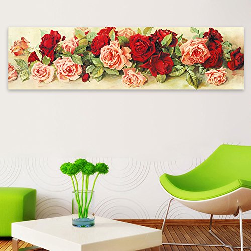 Demiawaking 5D Diamond DIY Rose Stickerei Malerei Kreuzstich für Wohnzimmer, Schlafzimmer, Arbeitszimmer usw. Haus Dekor Leinwand Groesse: 90*30cm/35.1*11.7inch