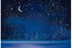 Renaiss 1.5x1m Sternennacht Hintergrund Himmel Mond Schneefall Fotografie Kulissen Verschwommen Wald Nacht Bäume Hintergrund Frohe Weihnachten Frohes Neues Jahr Party Dekoration Studio Requisiten
