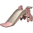NOENNULL Indoor Toddler Slide With Basket Stable Indoor Slide for Kids Foldable Multifunction Indoor Kids Slide Playground With Small Basketball for Home (Pink Gray)