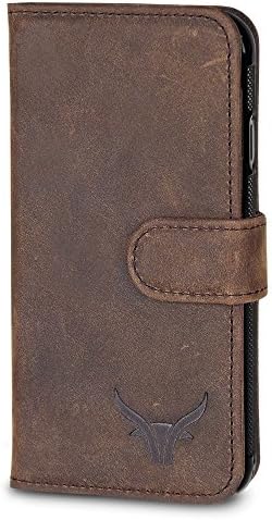 iPhone 8 / iPhone 7 Leather Wallet Case Book-Case Bookstyle - with All-Round Protection - Flexible Frame Unbreakable Material - USED-LOOK Vintage Brown