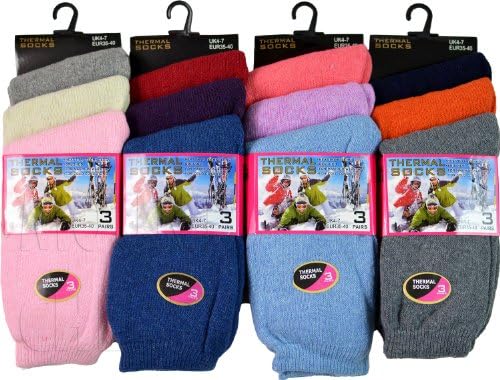 Womens Thermal Socks Ladies Winter Sock Plain Assorted Colours Size 4-7 Pack of 12 Pairs (4-7, Assorted)