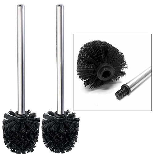 2er Set Toilettenbürste schwarz Edelstahl Ersatz WC Bürste 36 cm mit austauschbaren WC Bürstenkopf
