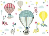 anna wand Wandsticker HOT AIR BALLOONS - Wandtattoo für Kinderzimmer / Babyzimmer mit Tieren in Heißluftballons versch. Farben - Wandaufkleber Schlafzimmer Mädchen & Junge, Wanddeko Baby / Kinder