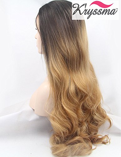 K’ryssma Perücke Blond Lang Haar Blonde Peruecke Braun Blond Ombre Perücke Ombre 24 inch Heat Safe Natural Synthetik Lace Front Wigs - 4