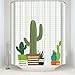 Produktbild Bathroom Decor Shower Curtain Small Fresh Stick Figure Cactus Pot Pattern Collection Polyester Fabric Shower Curtain with Hooks 60x72IN