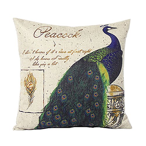 Luxbon 4er Set Pfau Peacock Leinen Kissenbezug Wurfkissenbezug Pillowcase Cafe Auto Haus Deko 18 x 18 “ - 3
