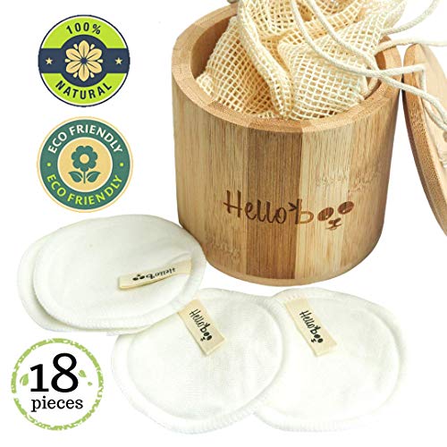 Almohadillas Desmaquillantes De Bambú | Paquete De 16 Almohadillas Con Una Bolsa De Algodón Y Una Caja De Bambú | Suave, Ecológico Y Reutilizable| Para Todo Tipo De Pieles Y Lavables A Máquina