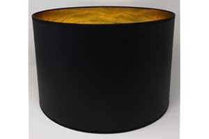 ARG LIGHTING 45 cm Tambour Abat-jour, Fait à la Main, Tissu Noir Doublure dorée, pour Plafond, Suspension, Table Lampe