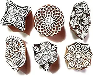 Wooden Carved Printing Stamp Block Set of -6 Printing Blocks