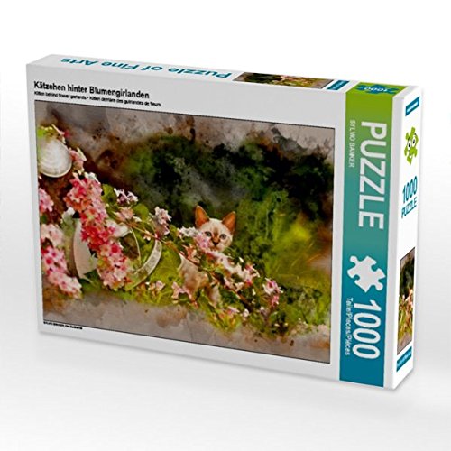 Preisvergleich Produktbild Kätzchen Hinter Blumengirlanden 1000 Teile Puzzle Quer