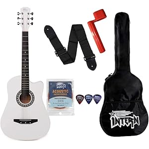 Intern INT-38C-WH Right hand Acoustic Guitar Kit, With Bag, Strings, Pick, Strap and String Winder (38C, WHITE)