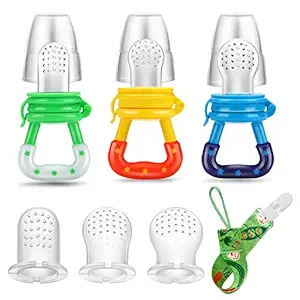 PandaEar Baby Fresh Fruit Food Feeder Nibbler Pacifier (3 Pack) Training Massaging Toy Teether Food Grade Soft Safe BPA-Free Silicone Pouches Babies Toddlers Infants Kids