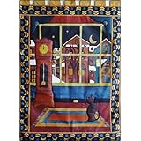 Farbenfroher Wandbehang Wandteppich Wand Decor Seidenmalerei Katzenmotiv 