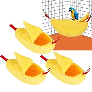 Pet Hammock Cage, Nests, Banana Shape Nests, Warm Hanging Swing Bed 3 Sets Pet Supplies for Hamsters Birds Pet Bed(Yellow)