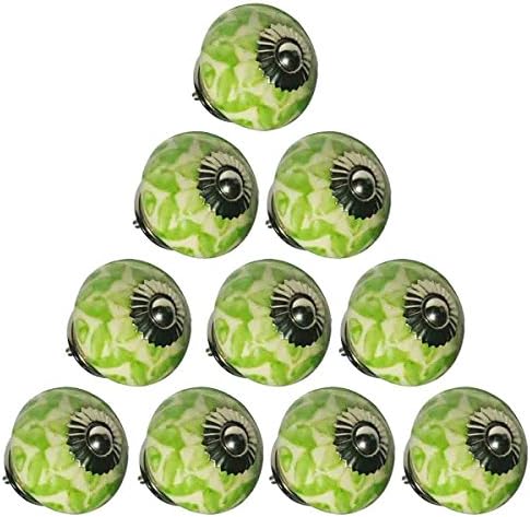 Handmade Knobs Sale - Set of 10 White and Green Flower Ceramic Knobs Handmade Design Drawer Knob / Cabinet Pulls / Handles - Home Decor Accessories