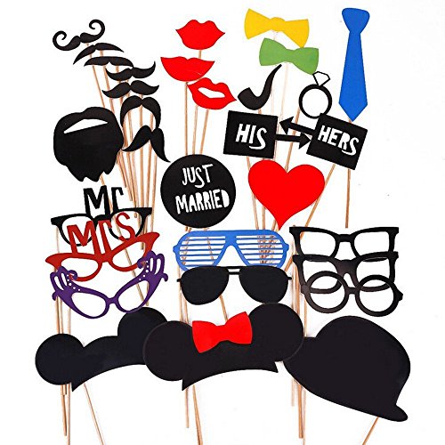 31 Stück teilig Fotorequisiten Hochzeit Photo Booth Requisiten Dekorationen Photo Booth Requisiten Valentinstag Verkleidung Karneval Fasching Brillen Brille Hut Hüte Mickey Brillen Brille Krawatte Fliege Schlips Pfeife Bart Bärte - 3